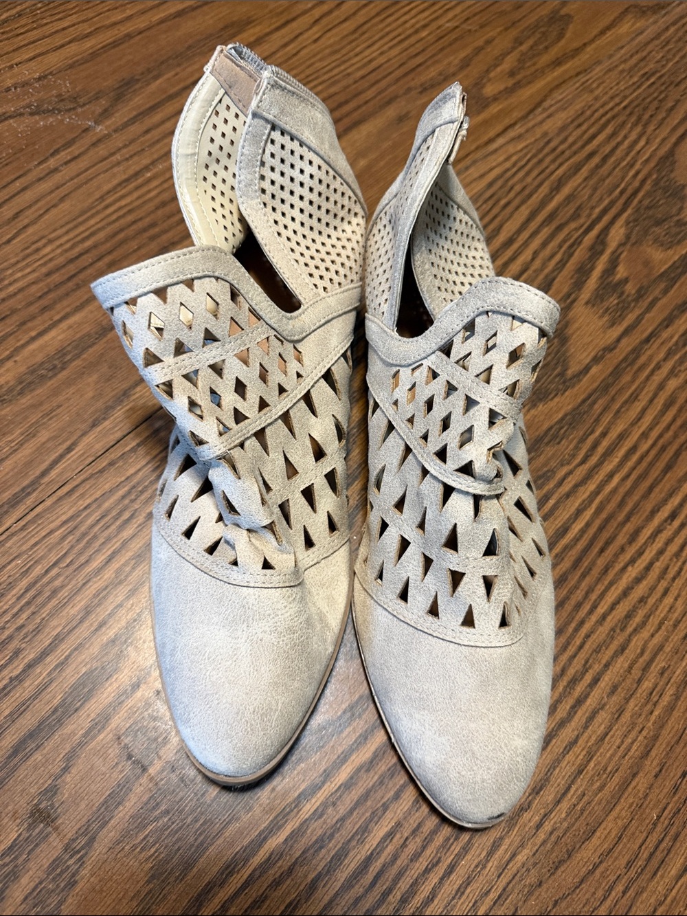 Maurices Light Gray Cutout Suede Ankle Booties